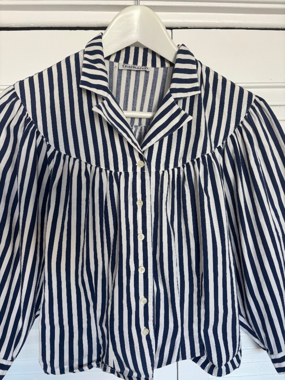 Vintage Cacharel Cute Stripe Fitted Cropped Collared Button Up Blouse French